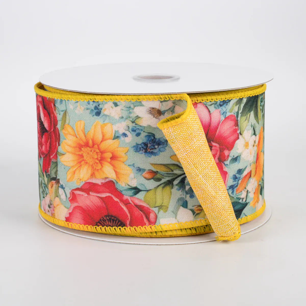 2.5" X 10YD Double Sided Fused Flower Tapestry Ribbon - Buttermilk Yellow Jascotina D43606-40-45