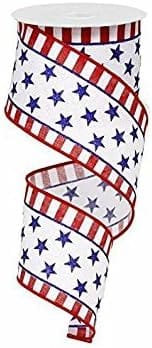 2.5" X 10YD EXPRESSIONS Stars and Stripes On White Red Royal Blue Wired Ribbon Craig Bachman RIBBON RG01253A1