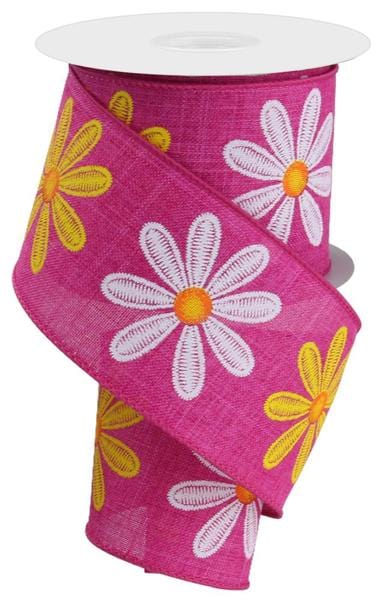 2.5" x 10yd Faux Embroidery Daisy - Fuchsia/Wht/Yllw/Orng Shirleys of Collins RGE118207
