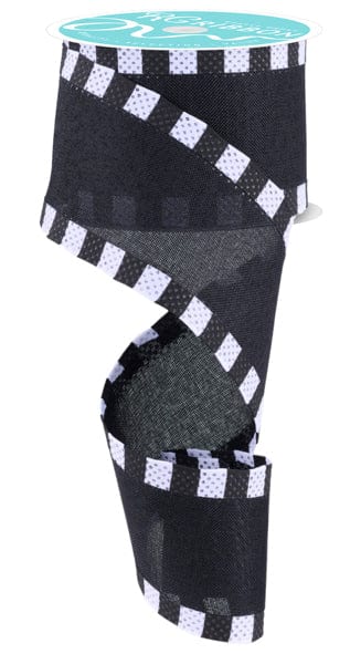 2.5" x 10yd Faux Royal Burlap/Stripe - Black/White Craig Bachman Ribbon RGC813502
