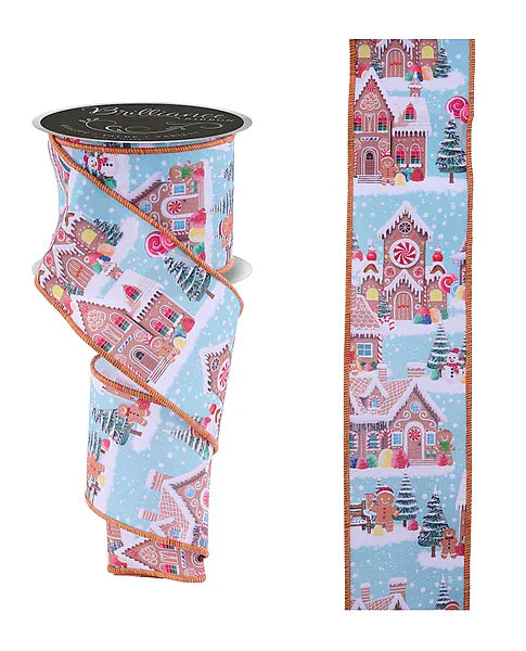 2.5" x 10yd Gingerbread Village - Light Blue/White/Turquoise/Brown Craig Bachman LS113414