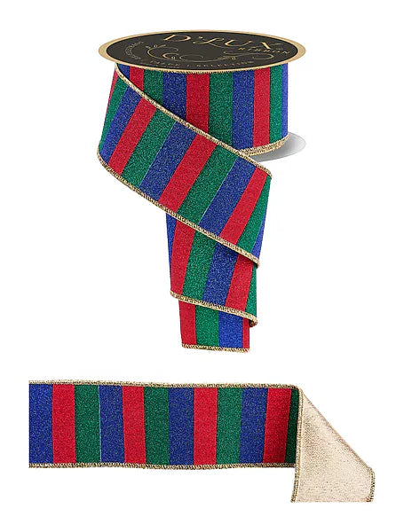 2.5" x 10yd Glitter Stripe/Fused - Red/Emerald/Royal Blue Craig Bachman LX3109J5