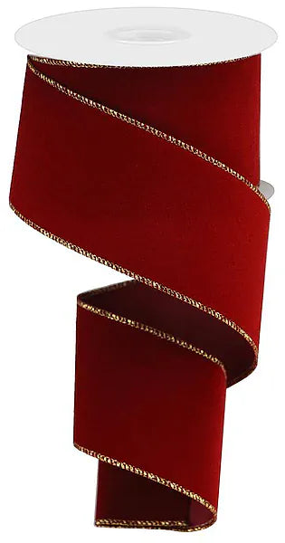2.5" x 10yd Indoor Velvet Ribbon - Burgundy W/Gold Craig Bachman RL194605