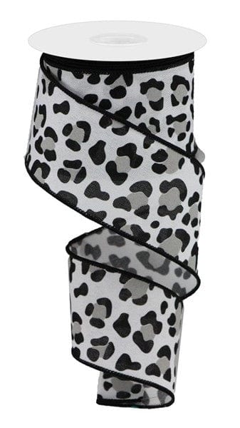 2.5" x 10yd Leopard Print/Faux Ryl - White/Black/Grey Shirleys of Collins RGB139502