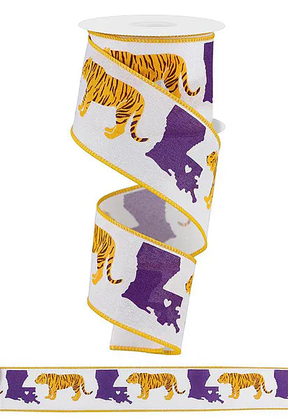 2.5" x 10yd Louisiana W/Tiger - White/Purple/Yellow Craig Bachman RGE1949