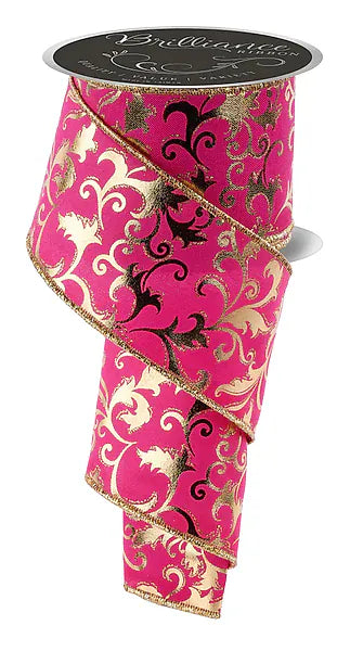 2.5" x 10yd Metallic Foil Swirl Leaf - Hot Pink/Gold Craig Bachman LS301211