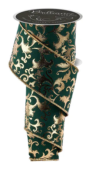 2.5" x 10yd Metallic Foil Swirl Leaf - Hunter Green/Gold Craig Bachman LS3008CK