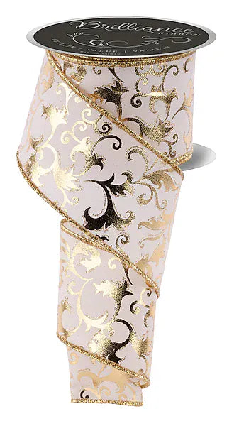 2.5" x 10yd Metallic Foil Swirl Leaf - Ivory/Gold Craig Bachman LS301277
