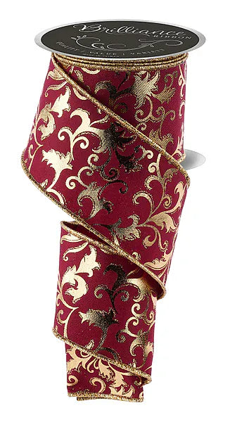 2.5" x 10yd Metallic Foil Swirl Leaf - Wine/Gold Craig Bachman LS300872