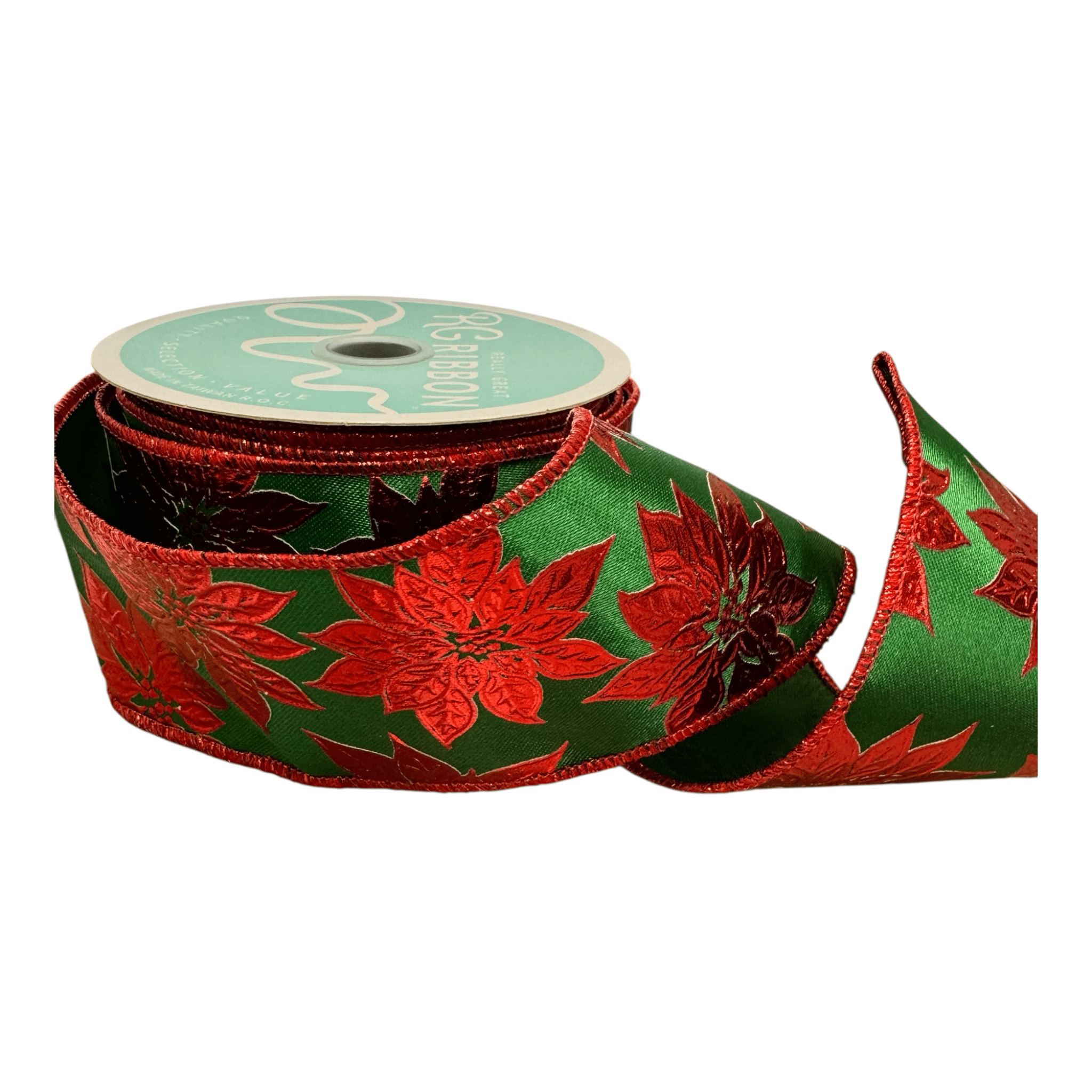 2.5" X 10YD Metallic Poinsettia - Emerald Green/Red Craig Bachman Ribbon RGF188206