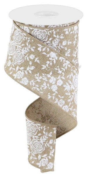 2.5" x 10yd Mini Rose On Royal - Light Beige/White Shirleys of Collins RGC186101