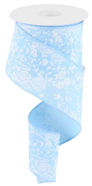 2.5" x 10yd Mini Rose On Royal - Pale Blue/White Shirleys of Collins RGC186114