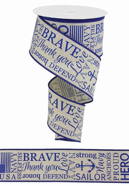 2.5" x 10yd Navy On Royal Burlap - Natural/Blue Shirleys of Collins RG01824NF
