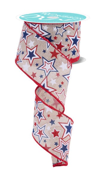 2.5" x 10yd Printed Stars W/Glitter - Lt Natural/Red/White/Blue Craig Bachman Ribbon RGF158318