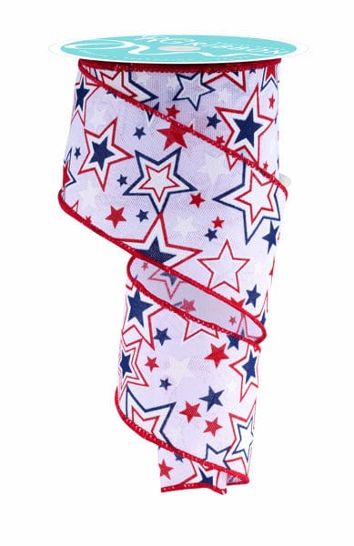 2.5" x 10yd Printed Stars W/Glitter - White/Red/Blue Craig Bachman Ribbon RGF158027