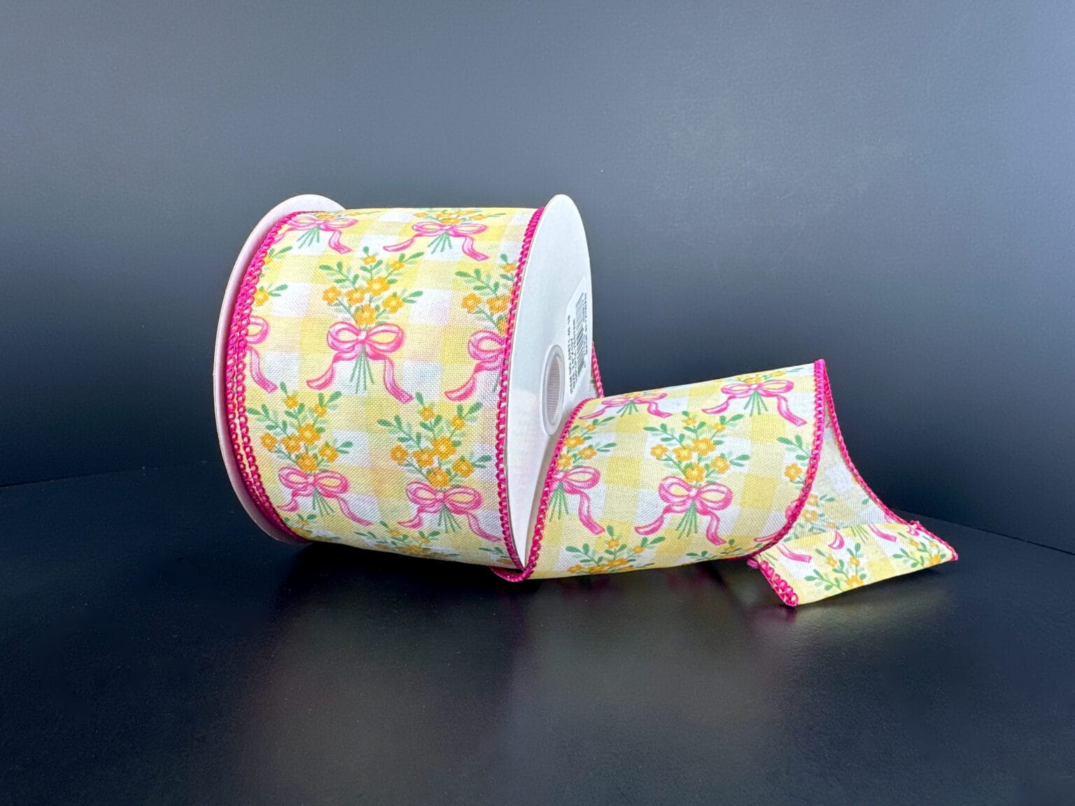 2.5" X 10YD Satin Flower Bow Bouquet Ribbon - White/Yellow Jascotina 42671-40-19