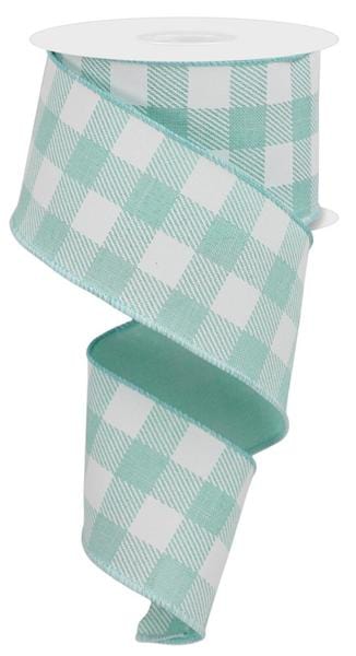 2.5" x 10yd Striped Check On Royal - Mint Green/White Craig Bachman Ribbon RG01800AN