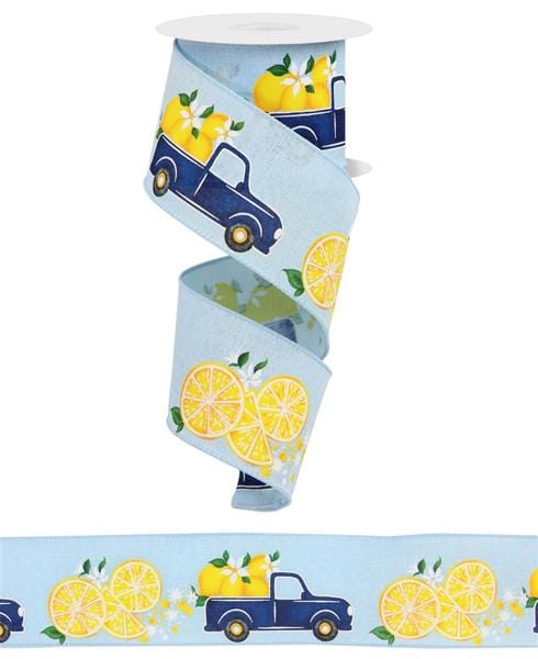 2.5" x 10yd Truck W/Lemons On Royal - Blu/Ylw/Grn/Blk/Navy Shirleys of Collins RGC178714