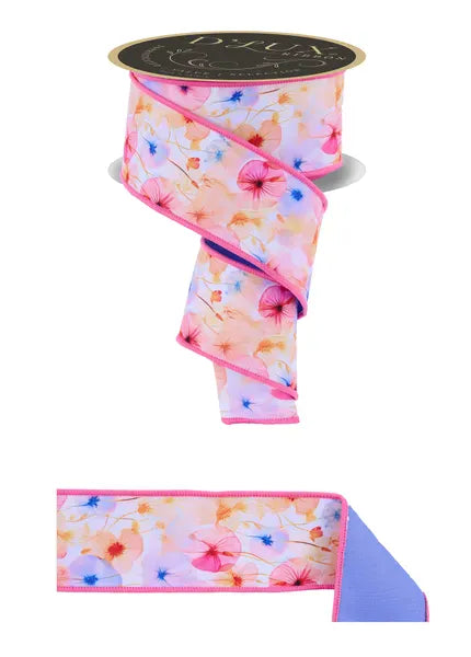 2.5" x 10yd Watercolor Florals/Fused - White/Pink/Yellow/Blue Craig Bachman LX116911