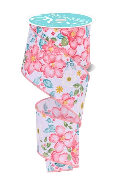 2.5" x 10yd Watercolor Flowers - Dark Rose/Coral/Green/Teal Craig Bachman Ribbon RGF115427