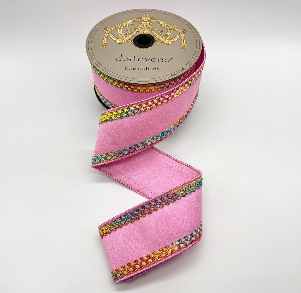 2.5" x 10yds dupioni bright mix color center braid, light pink D.Stevens 05-2176