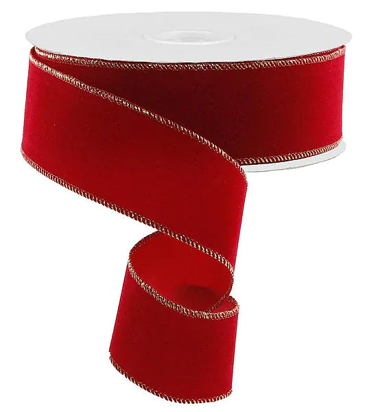 2.5" x 50yd Outdoor Velvet Ribbon - Red W/Gold Edge Craig Bachman RL5955PT