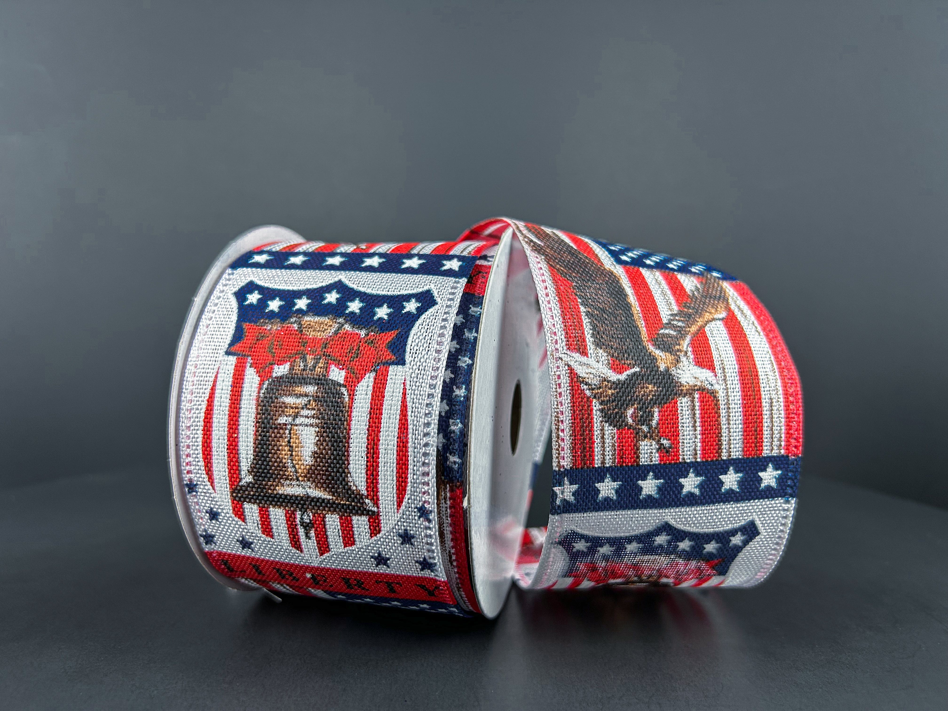 2.5"X10Y White Linen/Liberty Bell Ribbon - Navy/Red/White/Brown Craig Bachman Ribbon 46402-40-38