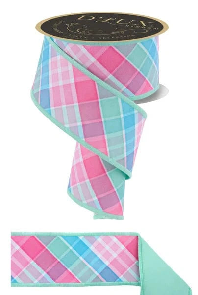 2.5"X10Yd Bold Plaid/Fused Lt Teal/Pink/Mint Craig Bachman LX1111YR