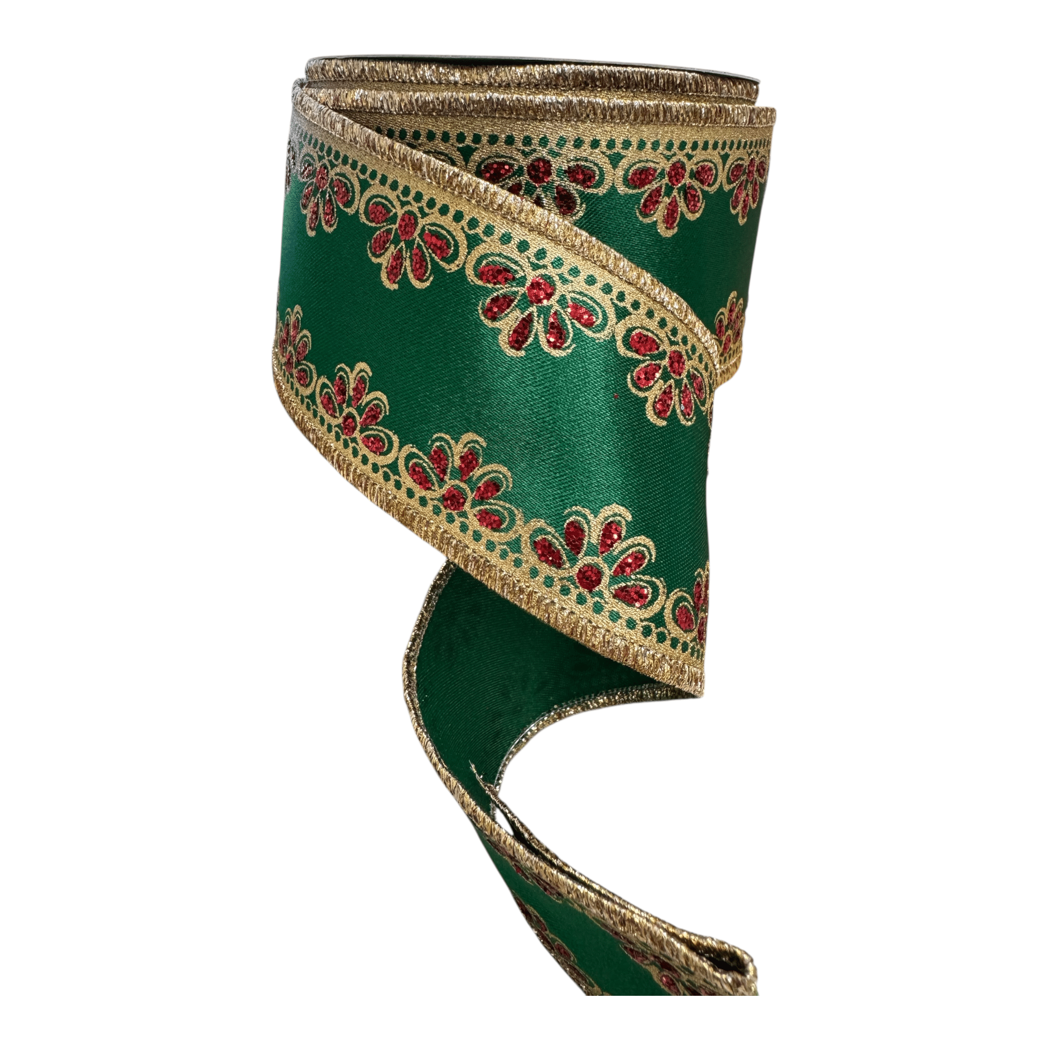 2.5"X10Yd Lux Scallop Trim Emerald Green/Gold/Red Craig Bachman RGH10357R