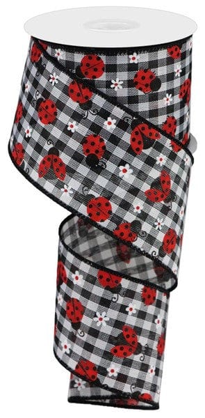 2.5"X10YD MINI LADYBUGS/CHECK - BLACK/WHITE/RED Craig Bachman Ribbon RGA1626X6