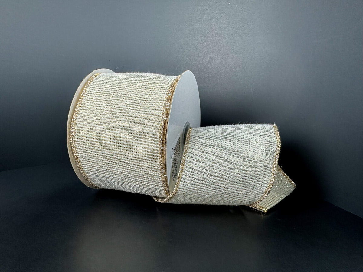 2.5"X10YD RIBBED LINEN – IVORY/GOLD METALLIC Jascotina 73544-40-14