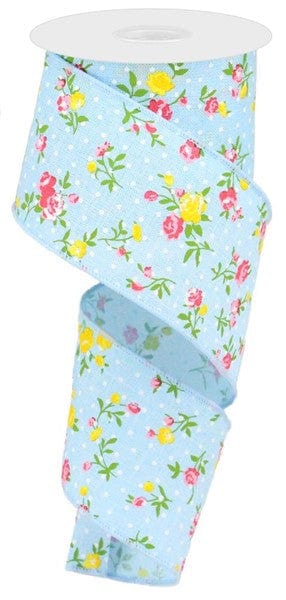 2.5"X10YD VINTAGE FLORAL W/DOTS ON ROYAL/BLUE Craig Bachman RG0195414