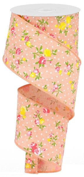 2.5"X10YD VINTAGE FLORAL W/DOTS ON ROYAL/PEACH Craig Bachman RG01954YN