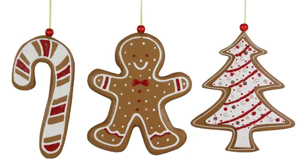 3 Asst 8"L Gngrbrd/Tree/Candy Cane Orn - Brown/White/Red Craig Bachman Ornaments XJ5150