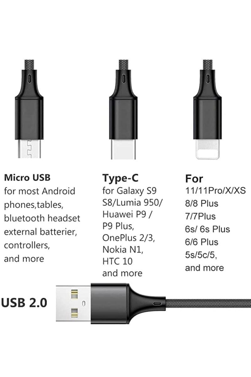 3 in1 UNIVERSAL USB 2.0 FAST CHARGING CABLE ZENANA