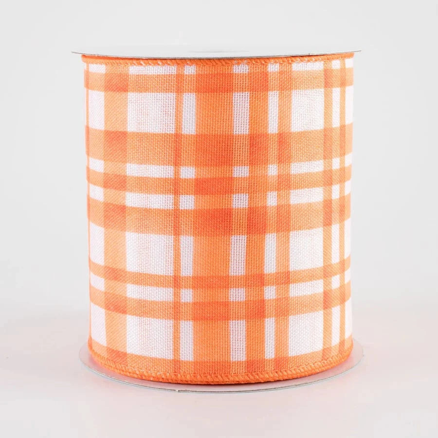 4" Watercolor Tuttola Plaid Ribbon: Orange (10 Yards) Jascotina Ribbon 41546-04-19