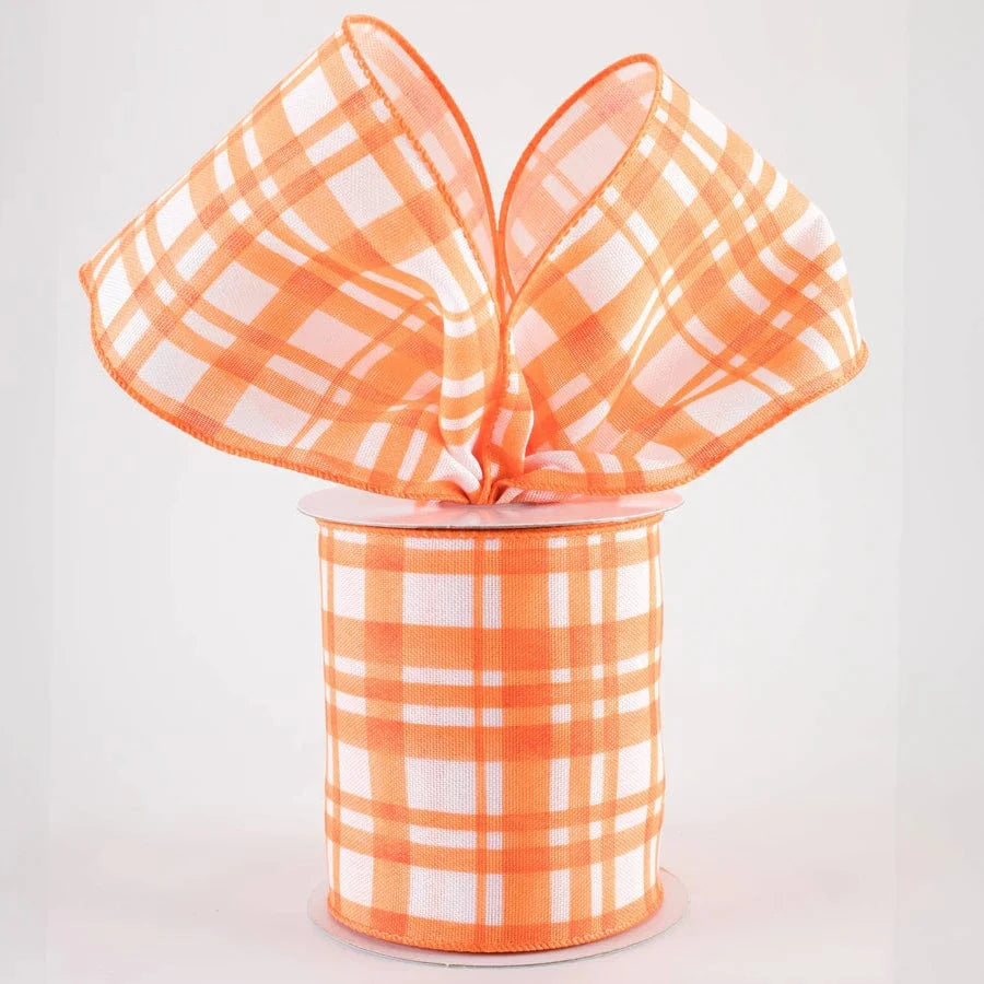 4" Watercolor Tuttola Plaid Ribbon: Orange (10 Yards) Jascotina Ribbon 41546-04-19