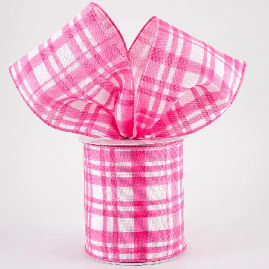 4" Watercolor Tuttola Plaid Ribbon: Pink (10 Yards) Jascotina Ribbon 41546-04-26