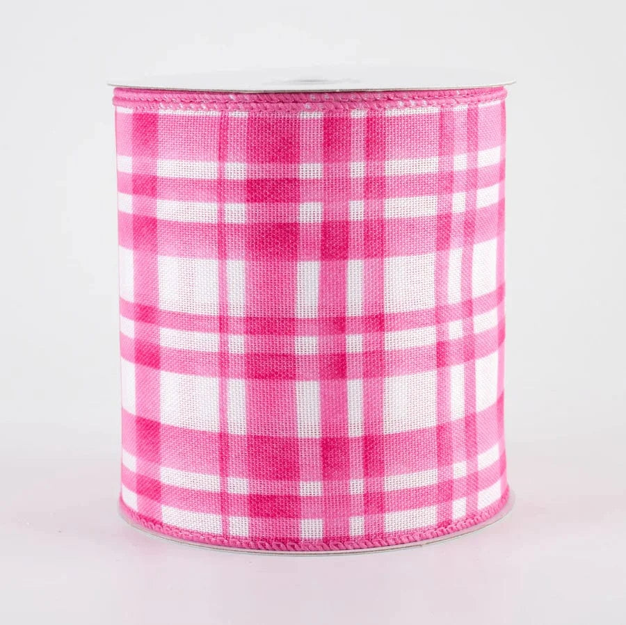 4" Watercolor Tuttola Plaid Ribbon: Pink (10 Yards) Jascotina Ribbon 41546-04-26