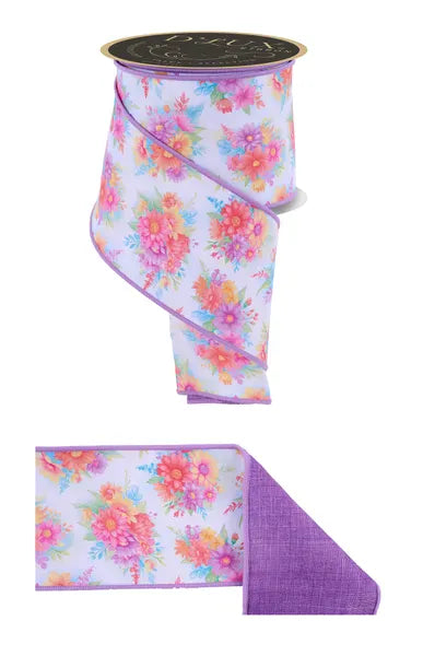 4" x 10yd Bright Flowers/Fused - White/Lavender/Pink/Turquoise Craig Bachman LX1176K1
