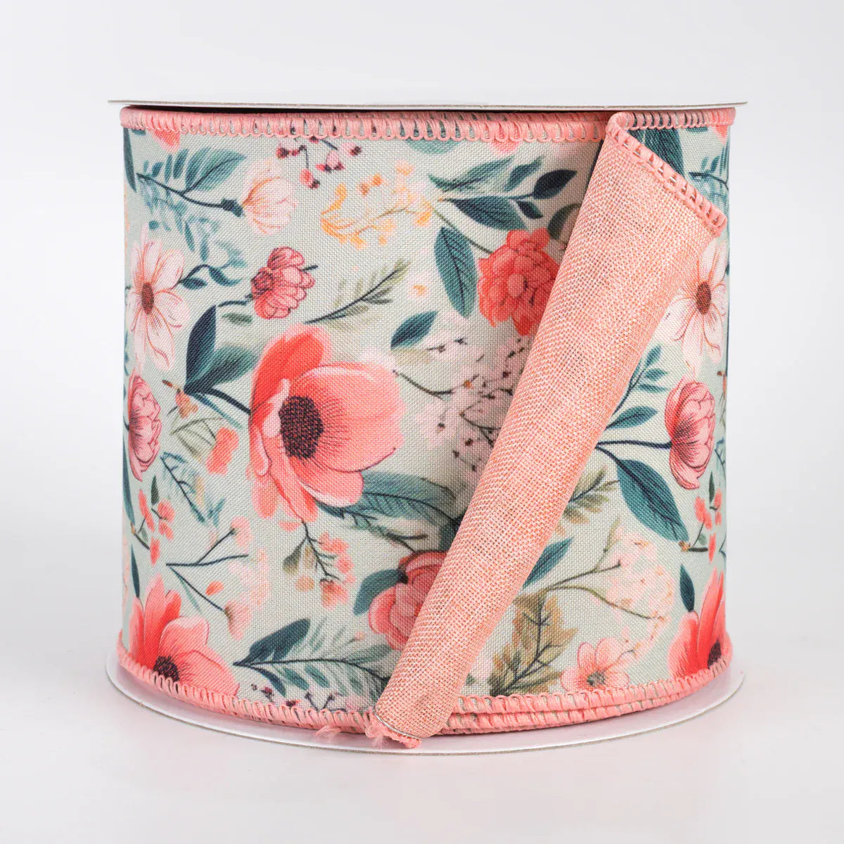 4" X 10YD Double Sided Fused Dainty Flowers Ribbon - Coral Jascotina D43609-04-06