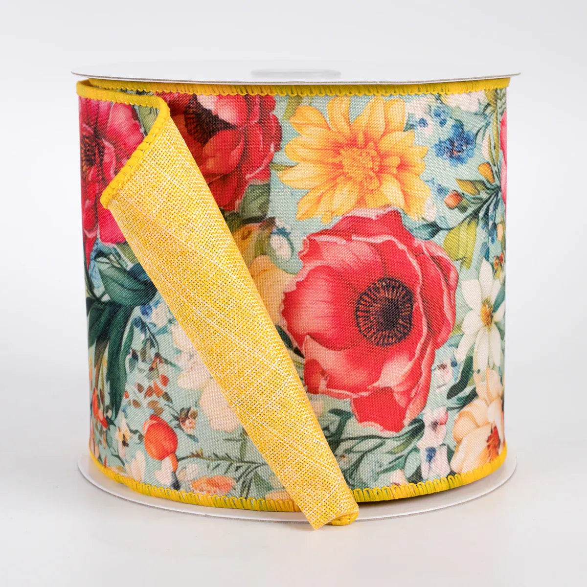 4" X 10YD Double Sided Fused Flower Tapestry Ribbon - Buttermilk Yellow Jascotina D43606-04-45