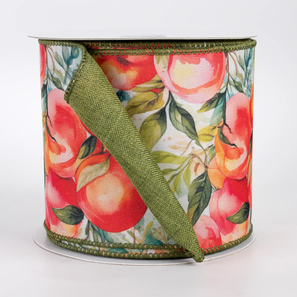 4" X 10YD Double Sided Fused Watercolor Peaches Ribbon - Moss Green Jascotina D43613-04-23