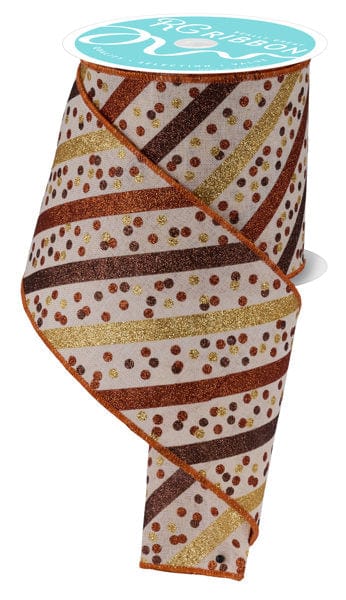 4" x 10yd Glitter Stripe W/Confetti Dots - Cream/Gold/Brown/Copper Craig Bachman RIBBON RGH10023R