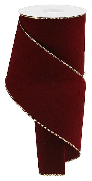 4" x 10yd Indoor Velvet Ribbon - Cranberry W/Gold Craig Bachman RL1947Y6