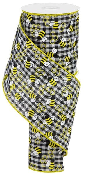 4" x 10yd Mini Bumblebees Gingham Check - Black/White/Yellow Shirleys of Collins RGA183757