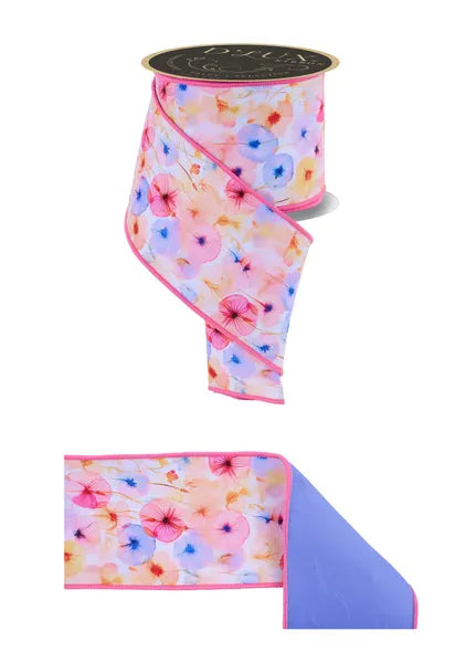 4" x 10yd Watercolor Florals/Fused - White/Pink/Yellow/Blue Craig Bachman LX117011