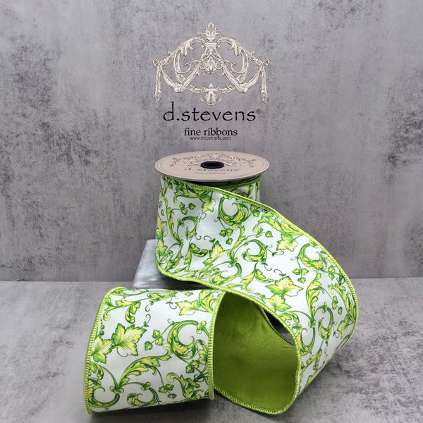 4" x 10yds taffeta acanthus scroll chinoiserie, lime white D.Stevens 18-4480