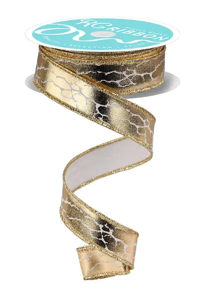 7/8" x 10yd Cracked Foil - Dk Cream/Gold Craig Bachman RIBBON RGH70843R