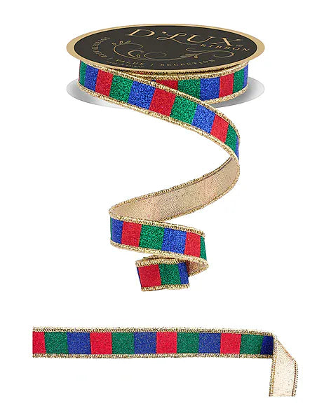 7/8" x 10yd Glitter Stripe/Fused - Red/Emerald/Royal Blue Craig Bachman LX3107J5